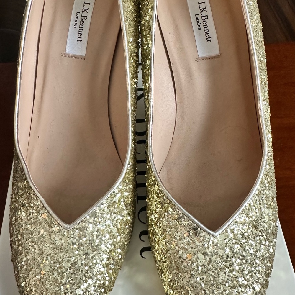 LK Bennett Gold Glitter Pointed Flats